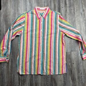 Foxcroft Women's Size 8 Long Sleeve Button Up Striped Colorful 100% Cotton